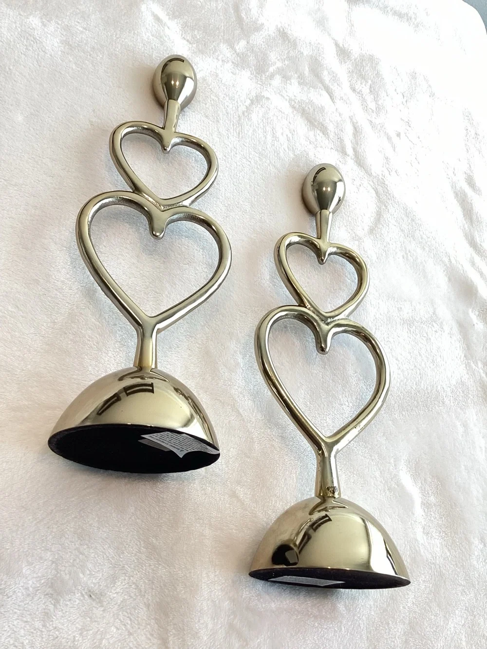 Anthropologie Gold Heart Candleholders Taper Candles New Champagne Stacked Heart